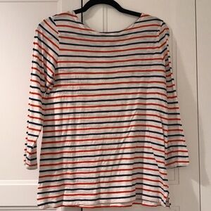 Old Navy White Long Sleeve Tee with Red and Navy Stripes